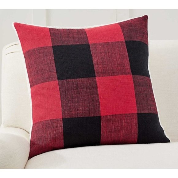 NEW Pottery Barn Bryce Check Sherpa Back Pillow Cover 24 x 24 Buffalo Plaid - Picture 1 of 4